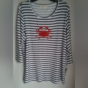 Wome XL Striped Crab Embroidered Top